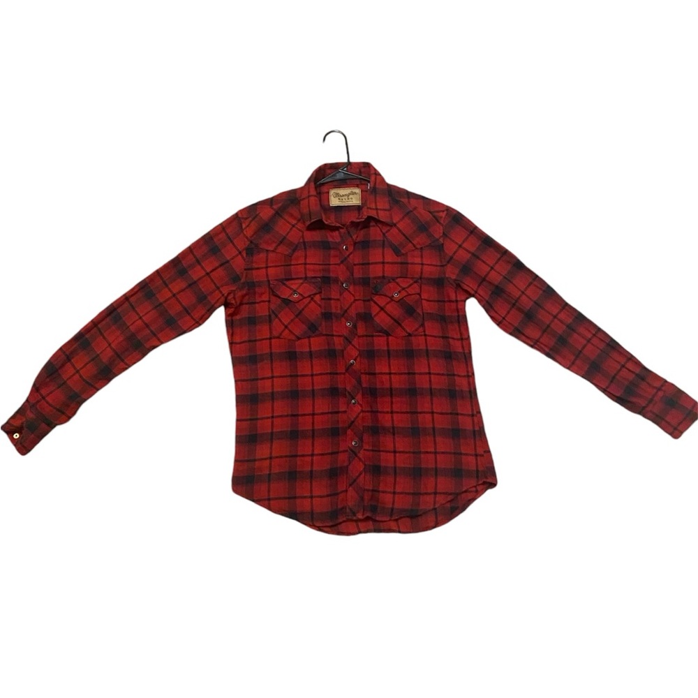 Wrangler Retro Western Flannel Pearl Snap Button Long Sleeve Mens M Red Plaid
